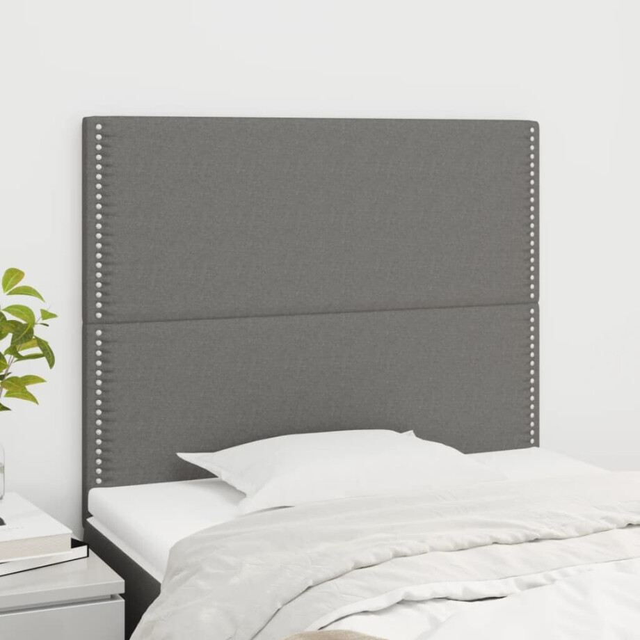 vidaXL Hoofdbord donkergrijs 100x5x118/128 cm Stof afbeelding 1