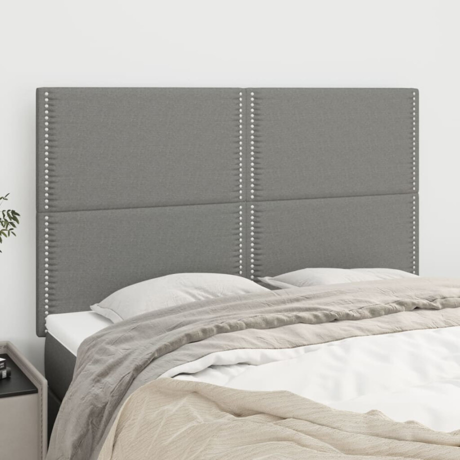 vidaXL Hoofdbord donkergrijs 144x5x118/128 cm Stof vidaXL Hoofdbord donkergrijs 144x5x118/128 cm Stof afbeelding 1