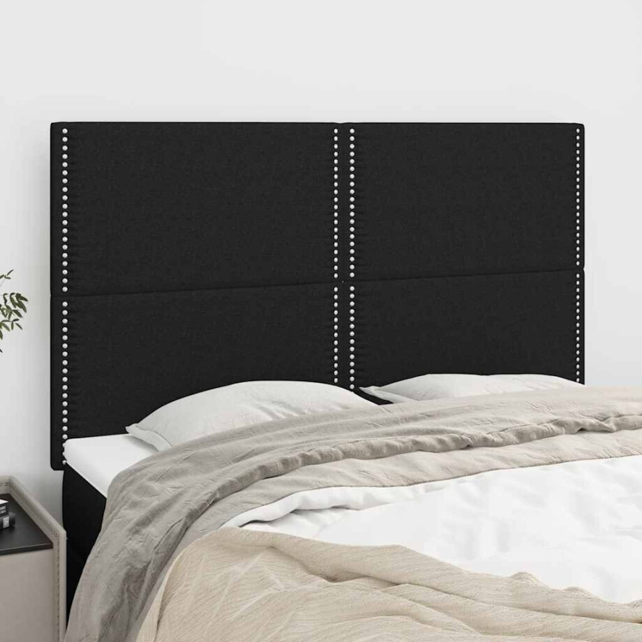 vidaXL Hoofdbord zwart 144x5x118/128 cm stof afbeelding 1