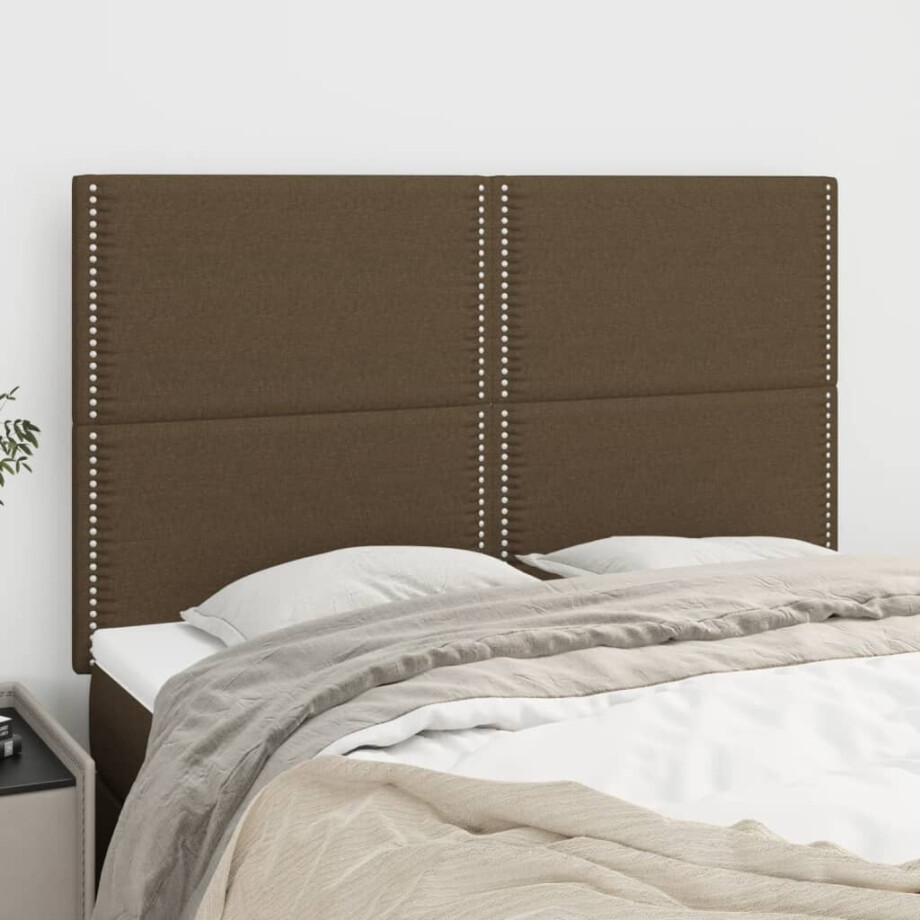 vidaXL Hoofdbord donkerbruin 144x5x118/128 cm stof afbeelding 1