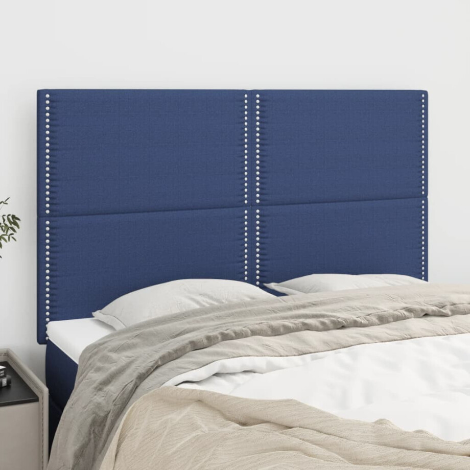 vidaXL Hoofdbord blauw 144x5x118/128 cm stof afbeelding 1