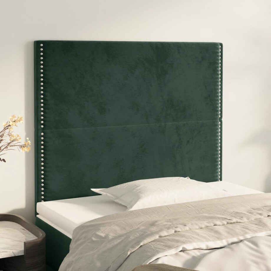 vidaXL Hoofdborden 2 st 80x5x78/88 cm fluweel donkergroen afbeelding 1