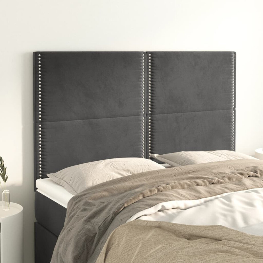 vidaXL Hoofdbord donkergrijs 144x5x118/128 cm Fluweel afbeelding 1