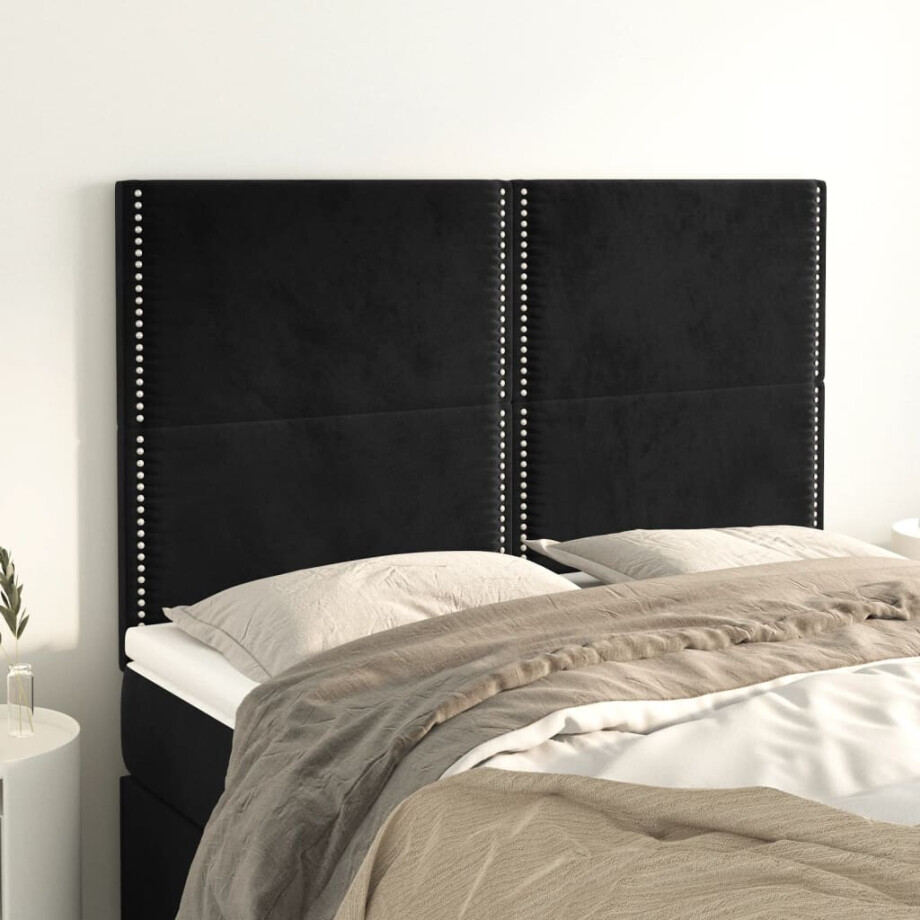 vidaXL Hoofdbord zwart 144x5x118/128 cm fluweel vidaXL Hoofdbord zwart 144x5x118/128 cm fluweel afbeelding 1