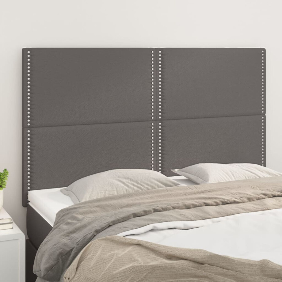 vidaXL Hoofdbord grijs 144x5x118/128 cm kunstleer afbeelding 1