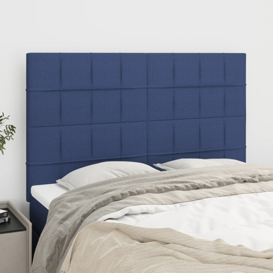vidaXL Hoofdbord blauw 144x5x118/128 cm stof afbeelding 1