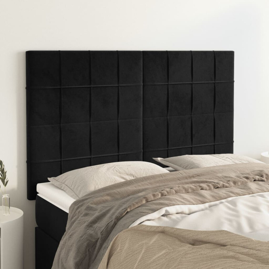 vidaXL Hoofdbord zwart 144x5x118/128 cm fluweel vidaXL Hoofdbord zwart 144x5x118/128 cm fluweel afbeelding 1