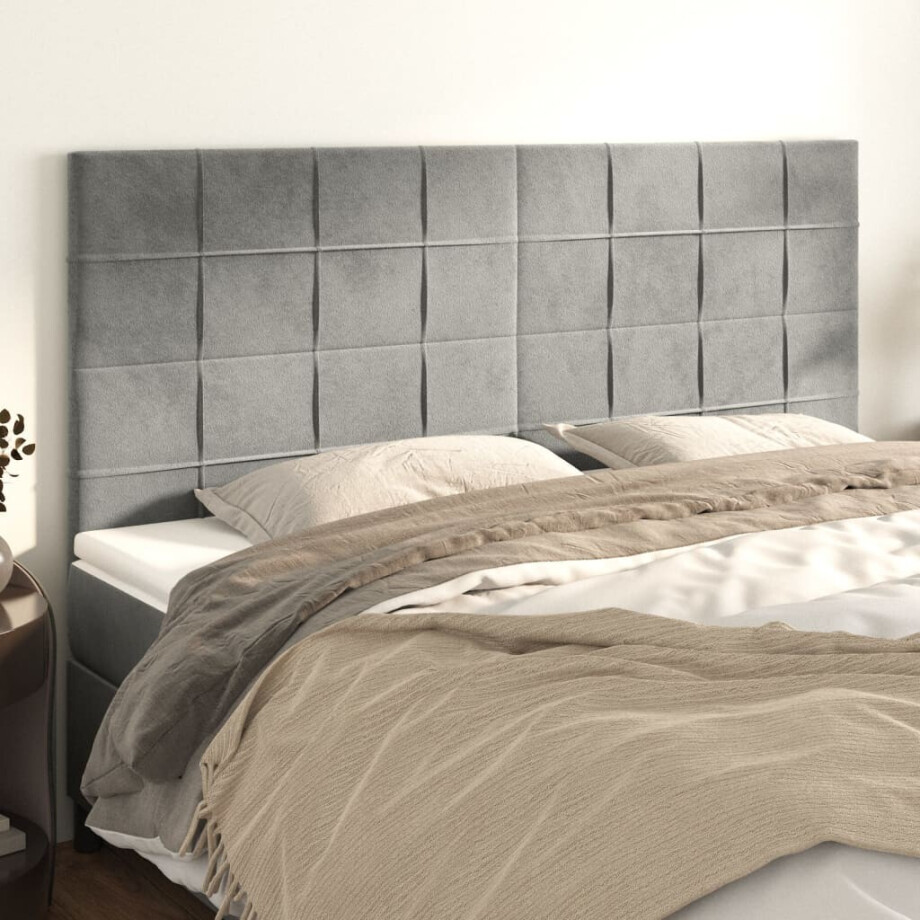 vidaXL Hoofdbord lichtgrijs 160x5x118/128 cm fluweel afbeelding 1
