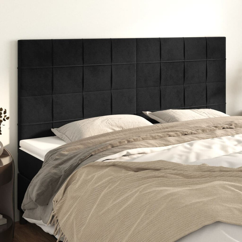 vidaXL Hoofdbord zwart 160x5x118/128 cm fluweel vidaXL Hoofdbord zwart 160x5x118/128 cm fluweel afbeelding 1