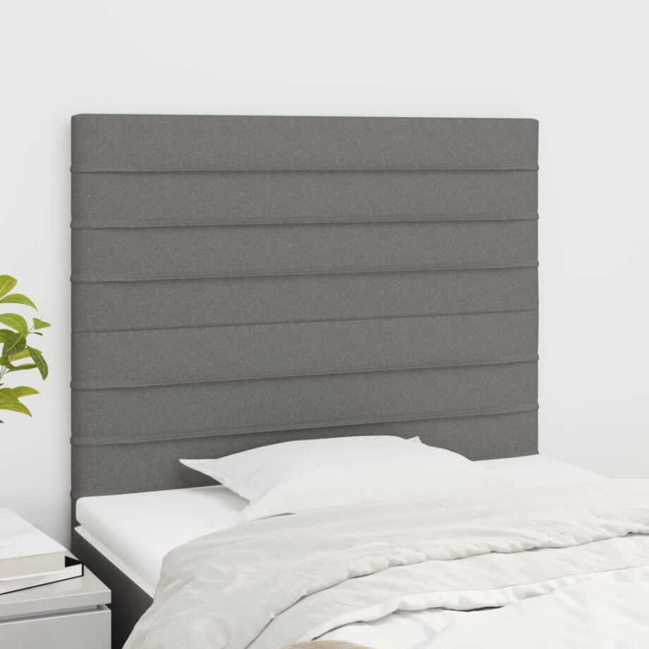 vidaXL Hoofdbord donkergrijs 80x5x118/128 cm Stof afbeelding 1