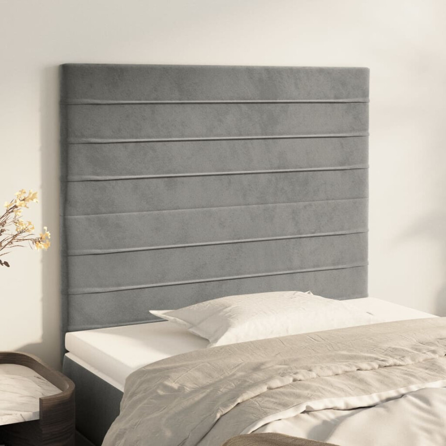 vidaXL Hoofdbord lichtgrijs 80x5x118/128 cm fluweel vidaXL Hoofdbord lichtgrijs 80x5x118/128 cm fluweel afbeelding 1