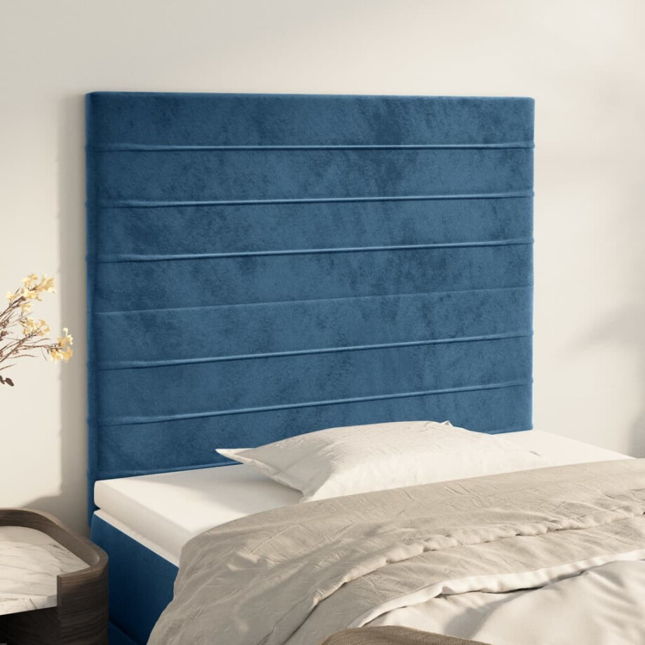 vidaXL Hoofdborden 2 st 80x5x78/88 cm fluweel donkerblauw afbeelding 1