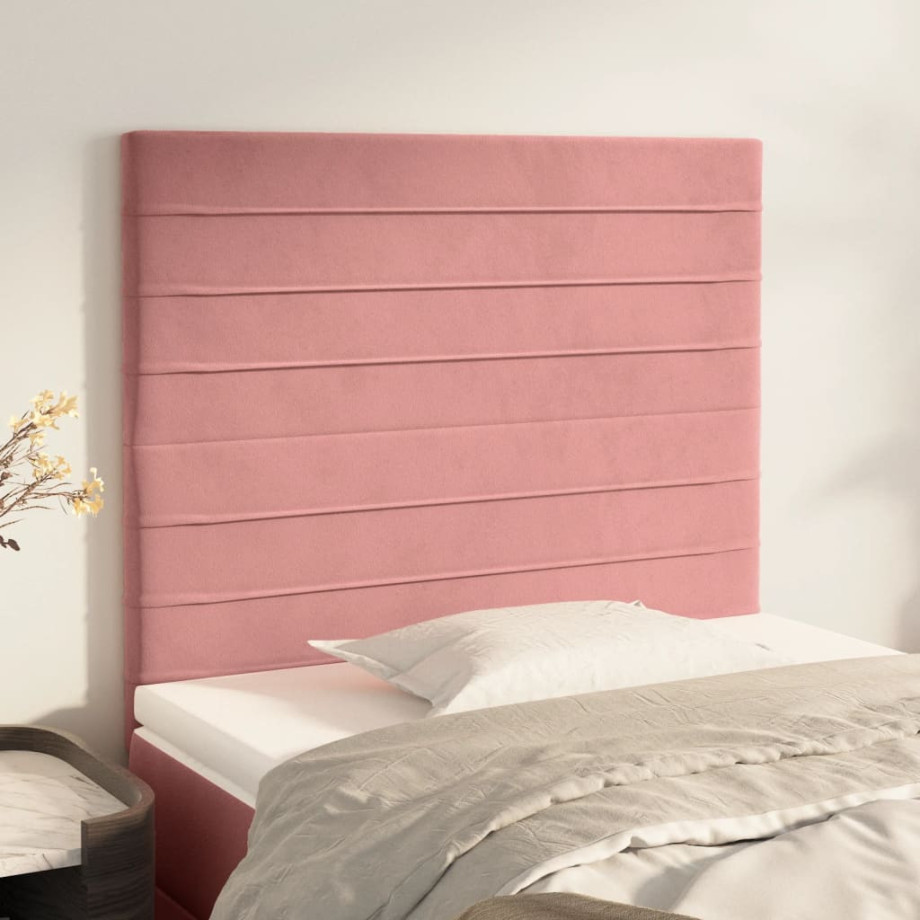 vidaXL Hoofdborden 2 st 90x5x78/88 cm fluweel roze afbeelding 1