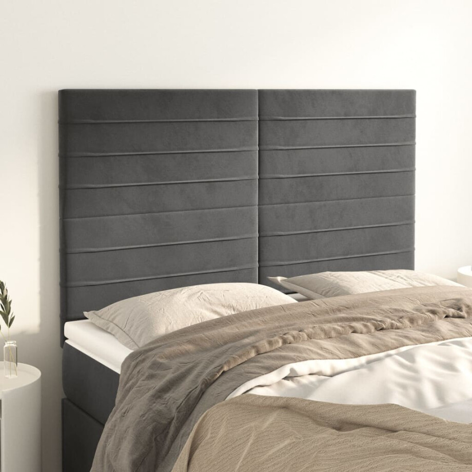 vidaXL Hoofdbord donkergrijs 144x5x118/128 cm Fluweel afbeelding 1
