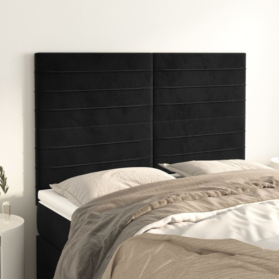 vidaXL Hoofdbord zwart 144x5x118/128 cm fluweel vidaXL Hoofdbord zwart 144x5x118/128 cm fluweel afbeelding 1