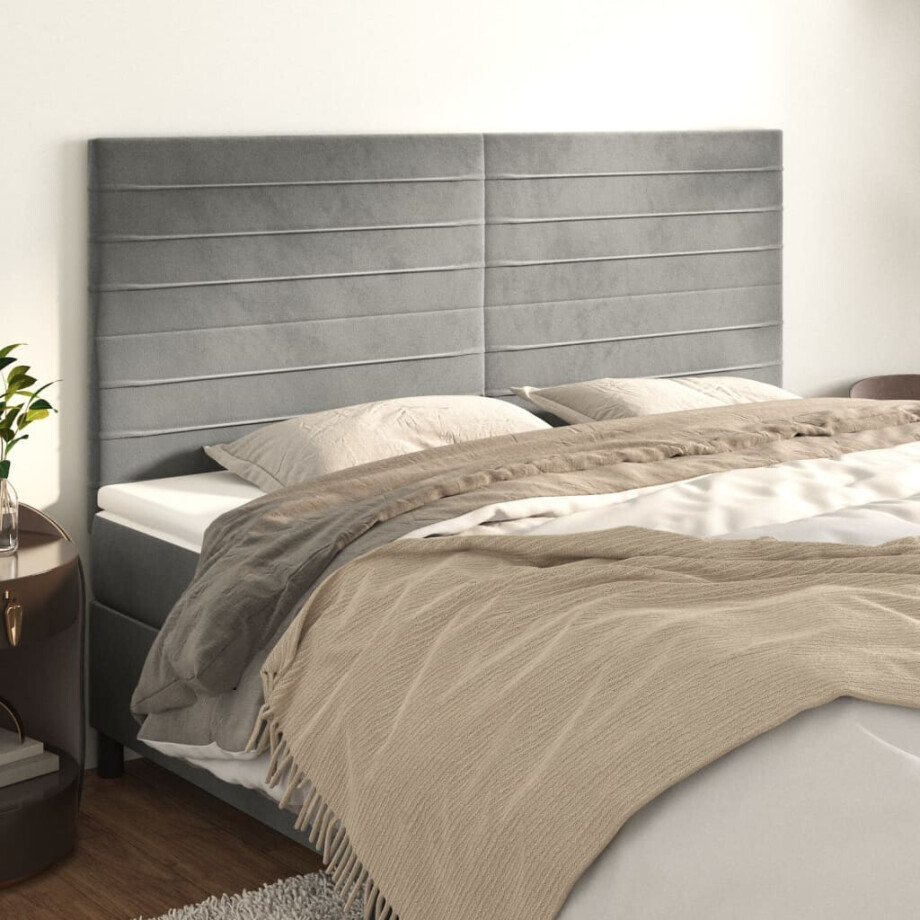 vidaXL Hoofdbord lichtgrijs 160x5x118/128 cm fluweel afbeelding 1