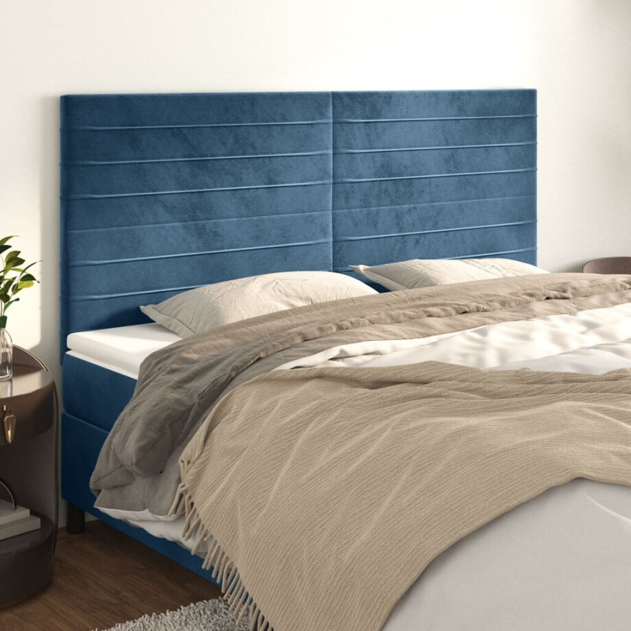 vidaXL Hoofdborden 4 st 80x5x78/88 cm fluweel donkerblauw afbeelding 1