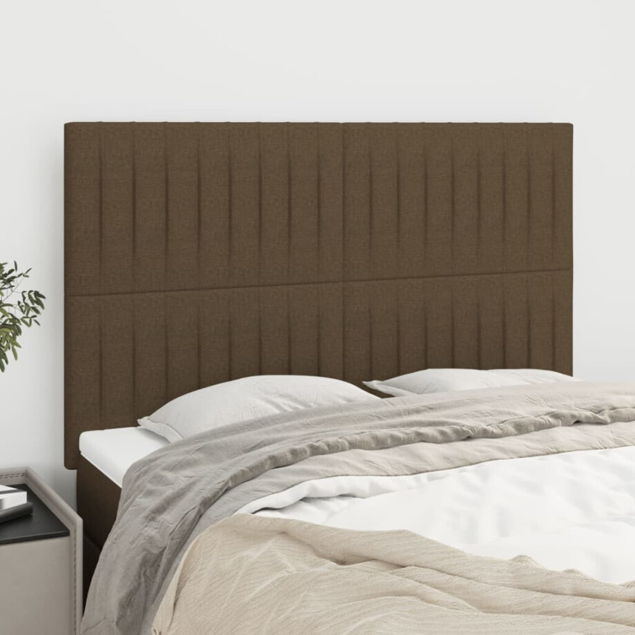 vidaXL Hoofdbord donkerbruin 144x5x118/128 cm stof afbeelding 1