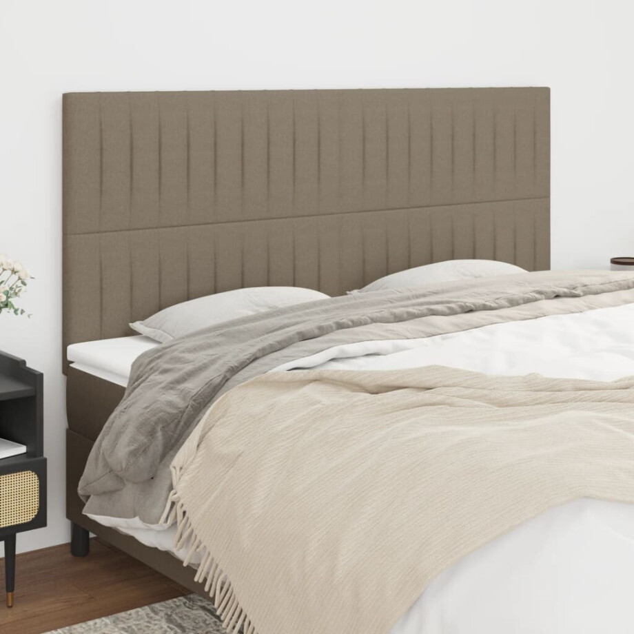 vidaXL Hoofdbord taupe 200x5x118/128 cm Stof vidaXL Hoofdbord taupe 200x5x118/128 cm Stof afbeelding 1