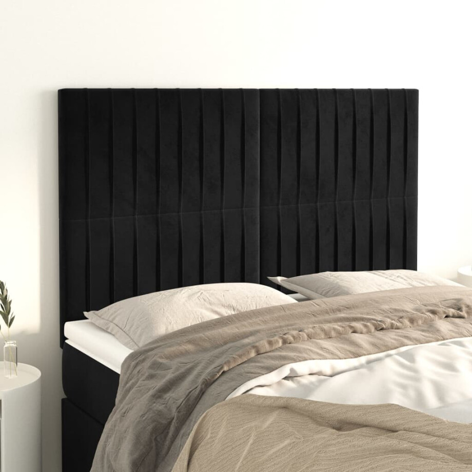 vidaXL Hoofdbord zwart 144x5x118/128 cm fluweel vidaXL Hoofdbord zwart 144x5x118/128 cm fluweel afbeelding 1
