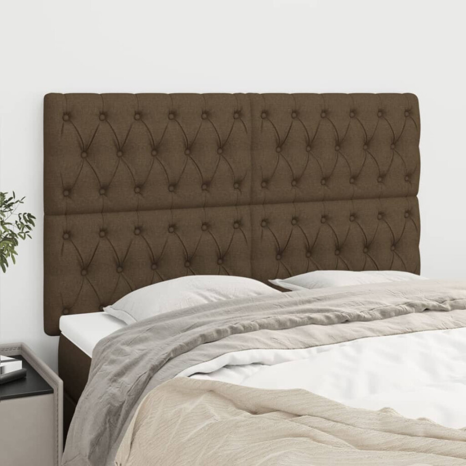 vidaXL Hoofdbord donkerbruin 144x7x118/128 cm stof vidaXL Hoofdbord donkerbruin 144x7x118/128 cm stof afbeelding 1