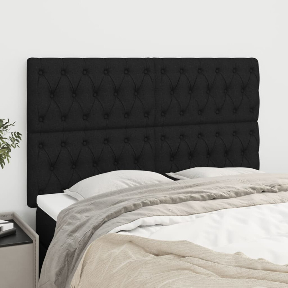 vidaXL Hoofdbord zwart 160x7x118/128 cm stof afbeelding 1
