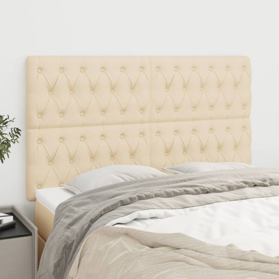 vidaXL Hoofdbord crème 160x7x118/128 cm stof afbeelding 1