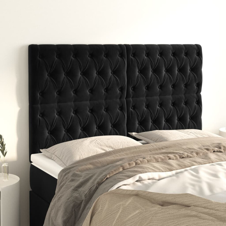vidaXL Hoofdbord zwart 144x7x118/128 cm fluweel vidaXL Hoofdbord zwart 144x7x118/128 cm fluweel afbeelding 1
