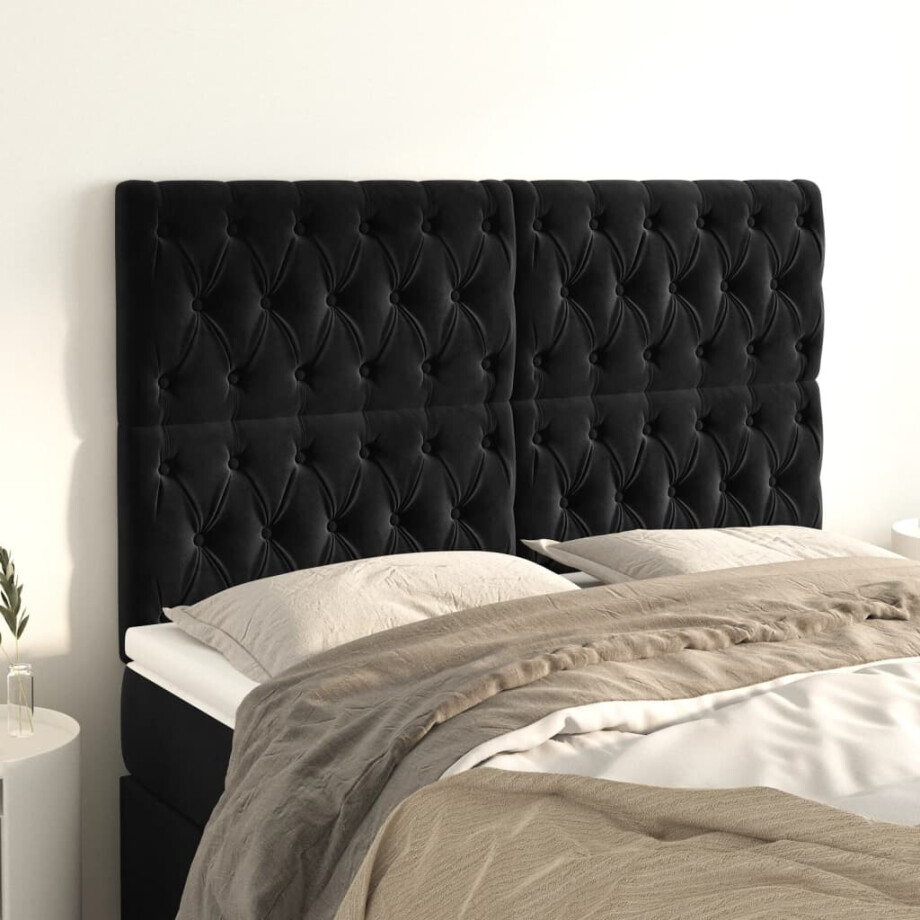 vidaXL Hoofdbord zwart 160x7x118/128 cm fluweel vidaXL Hoofdbord zwart 160x7x118/128 cm fluweel afbeelding 1