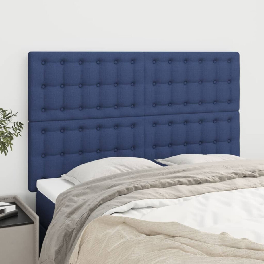 vidaXL Hoofdbord blauw 144x5x118/128 cm stof afbeelding 1