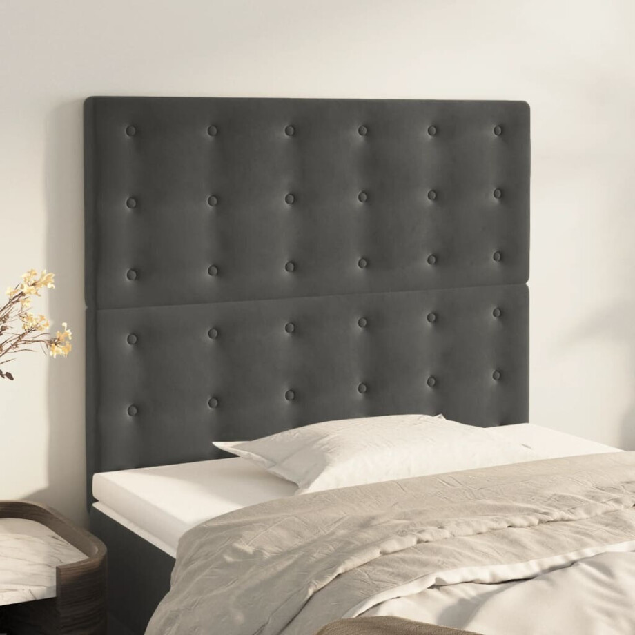 vidaXL Hoofdbord donkergrijs 80x5x118/128 cm Fluweel afbeelding 1
