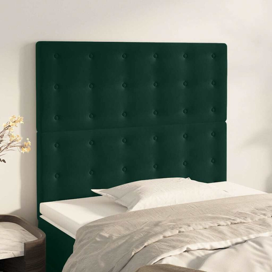 vidaXL Hoofdbord donkergroen 90x5x118/128 cm fluweel afbeelding 1