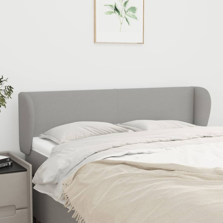 vidaXL Hoofdbord met randen 147x23x78/88 cm stof lichtgrijs afbeelding 1