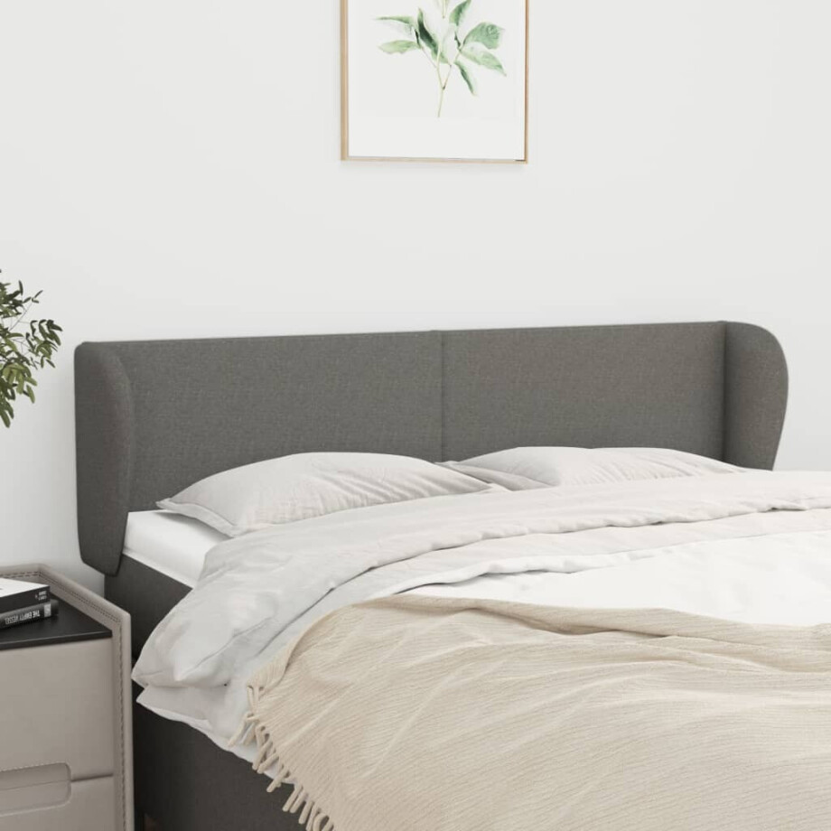 vidaXL Hoofdbord met randen 147x23x78/88 cm stof donkergrijs afbeelding 1
