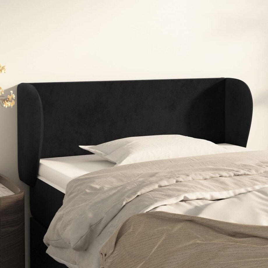 vidaXL Hoofdbord met randen 103x23x78/88 cm fluweel zwart afbeelding 1