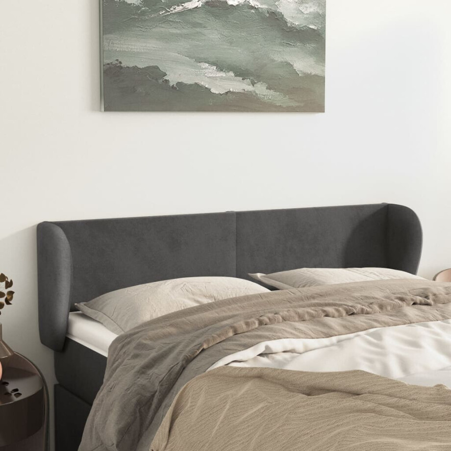 vidaXL Hoofdbord met randen 147x23x78/88 cm fluweel donkergrijs afbeelding 1