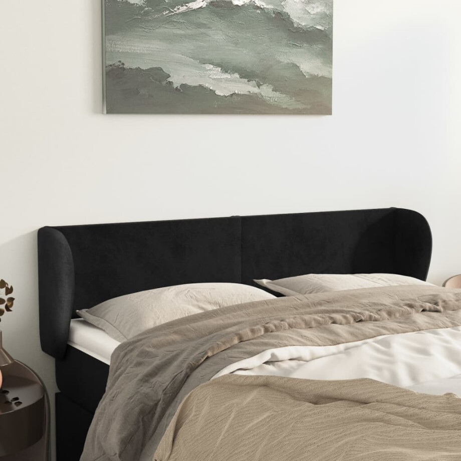 vidaXL Hoofdbord met randen 147x23x78/88 cm fluweel zwart afbeelding 1