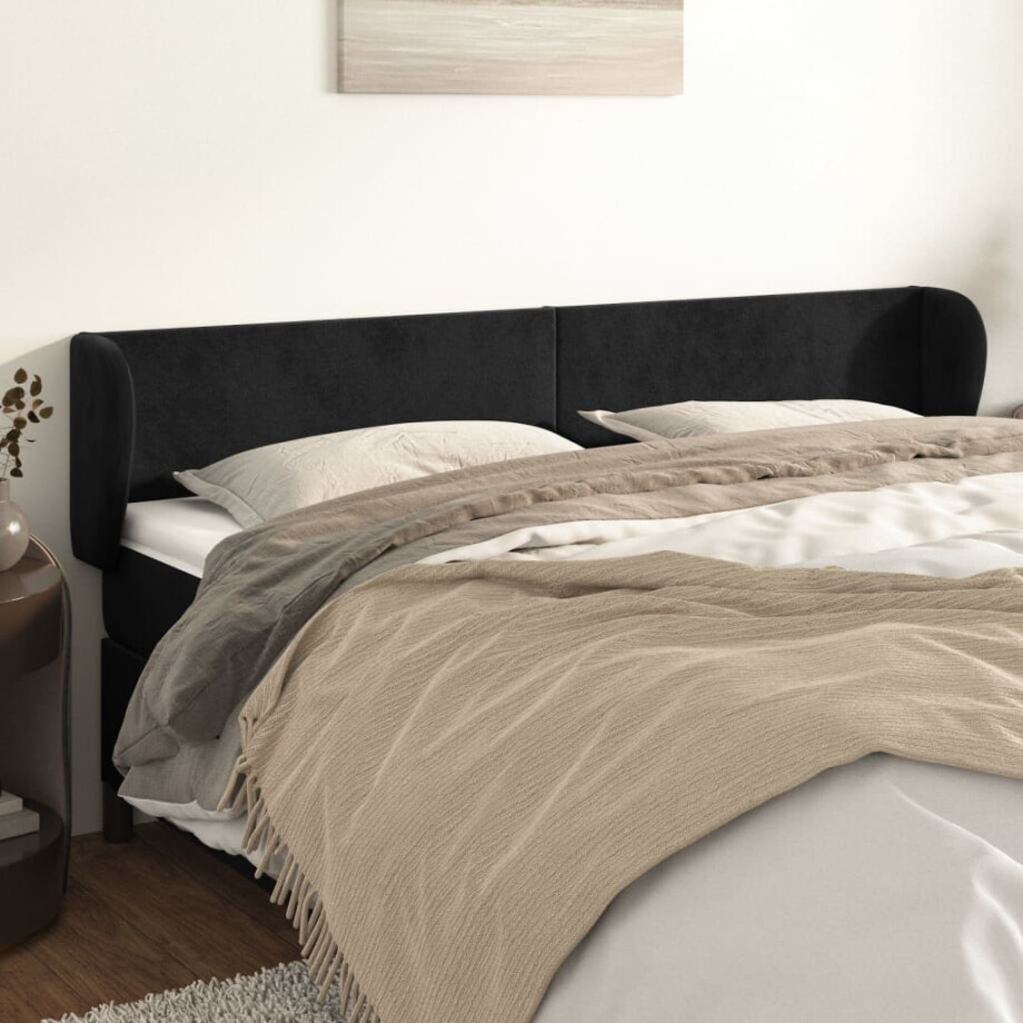 vidaXL Hoofdbord met randen 163x23x78/88 cm fluweel zwart afbeelding 1