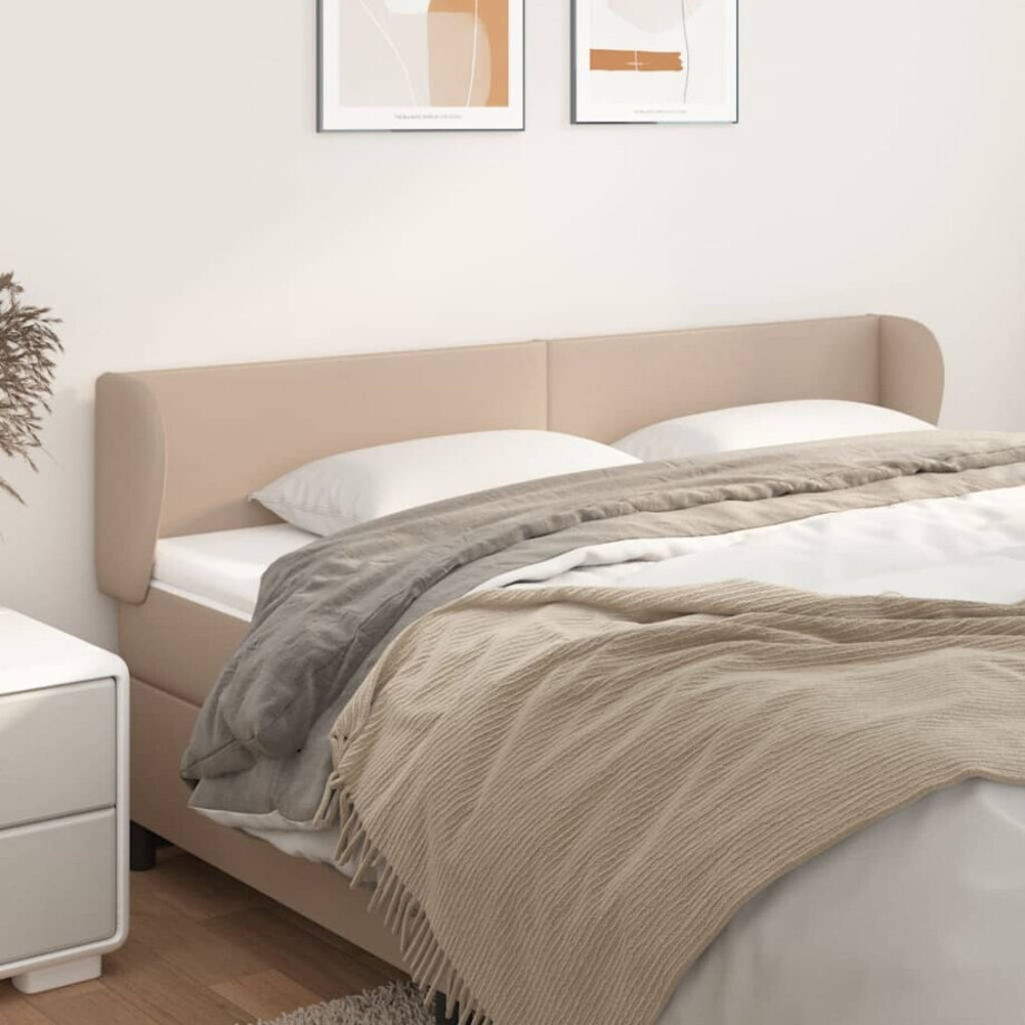 vidaXL Hoofdbord met randen 203x23x78/88 cm kunstleer cappuccinokleur vidaXL Hoofdbord met randen 203x23x78/88 cm kunstleer cappuccinokleur afbeelding 1