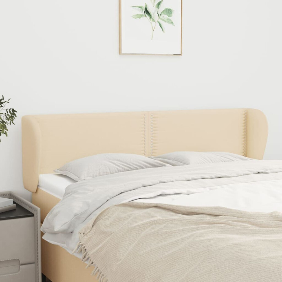 vidaXL Hoofdbord met randen 147x23x78/88 cm stof crèmekleurig afbeelding 1