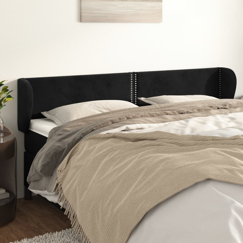 vidaXL Hoofdbord met randen 203x23x78/88 cm fluweel zwart vidaXL Hoofdbord met randen 203x23x78/88 cm fluweel zwart afbeelding 1
