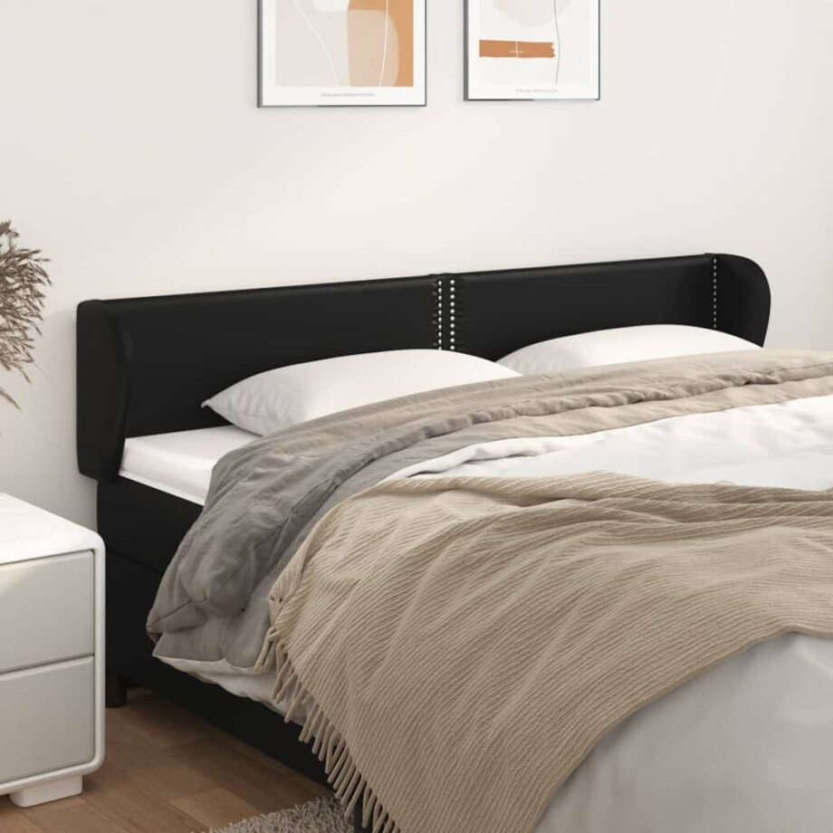vidaXL Hoofdbord met randen 203x23x78/88 cm kunstleer zwart vidaXL Hoofdbord met randen 203x23x78/88 cm kunstleer zwart afbeelding 1