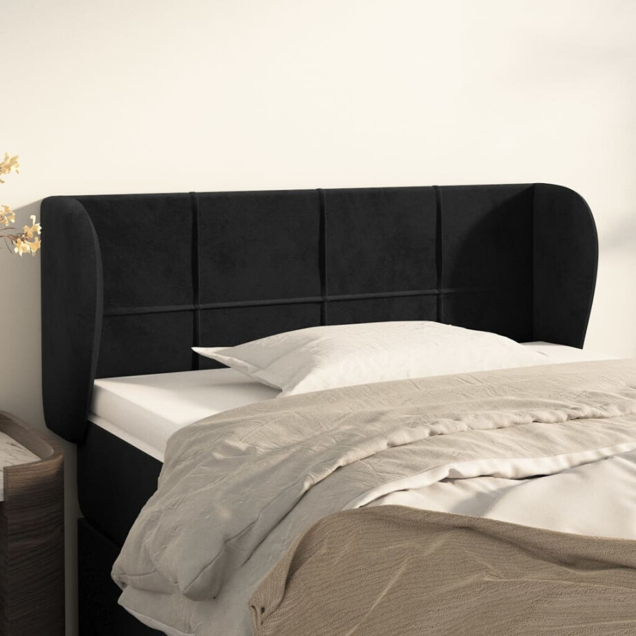 vidaXL Hoofdbord met randen 93x23x78/88 cm fluweel zwart vidaXL Hoofdbord met randen 93x23x78/88 cm fluweel zwart afbeelding 1
