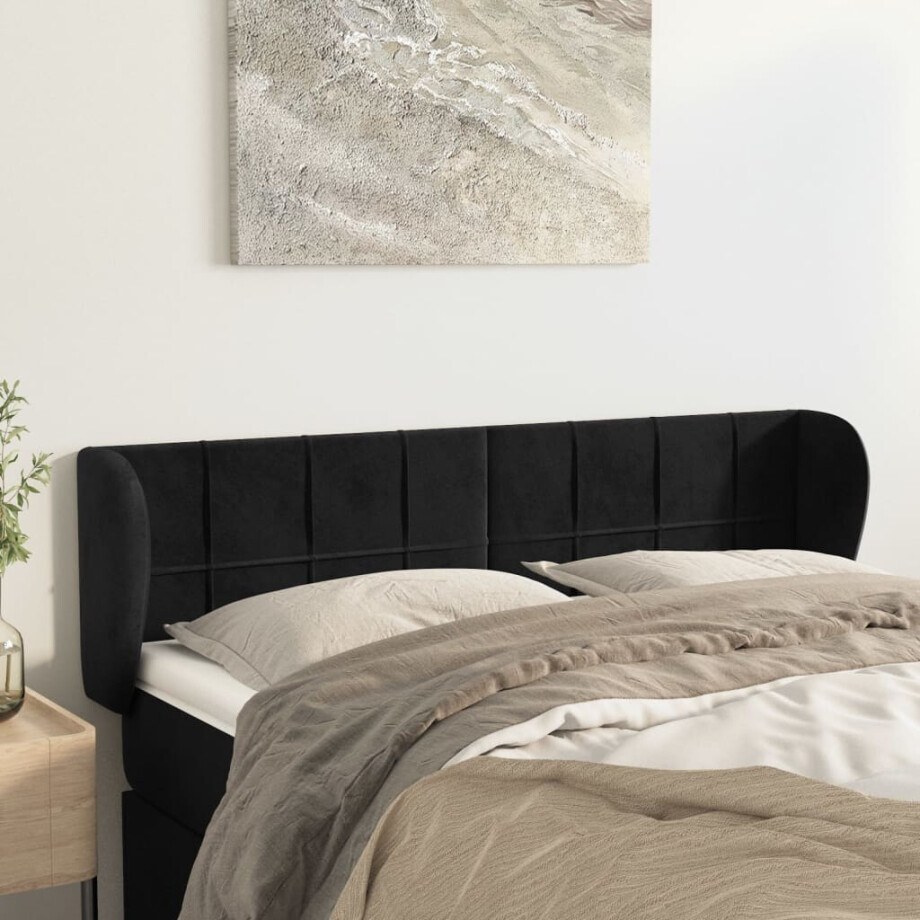 vidaXL Hoofdbord met randen 147x23x78/88 cm fluweel zwart afbeelding 1
