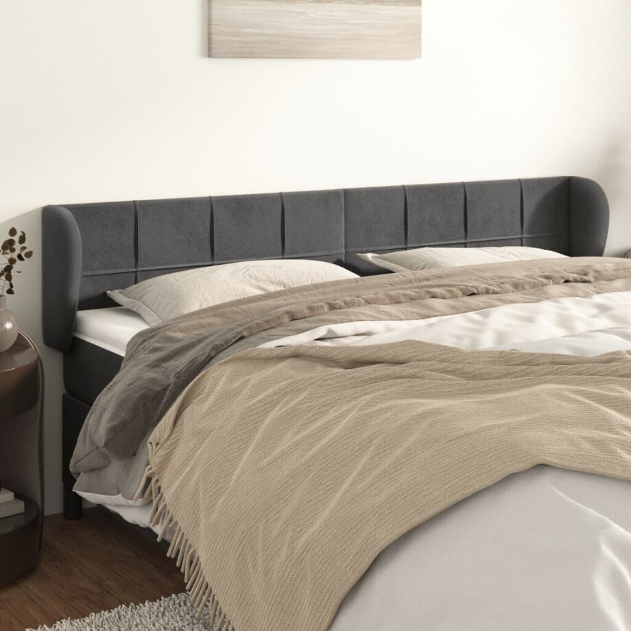 vidaXL Hoofdbord met randen 163x23x78/88 cm fluweel donkergrijs afbeelding 1
