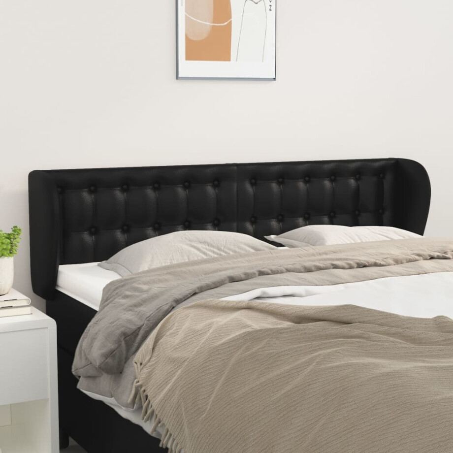 vidaXL Hoofdbord met randen 147x23x78/88 cm kunstleer zwart afbeelding 1