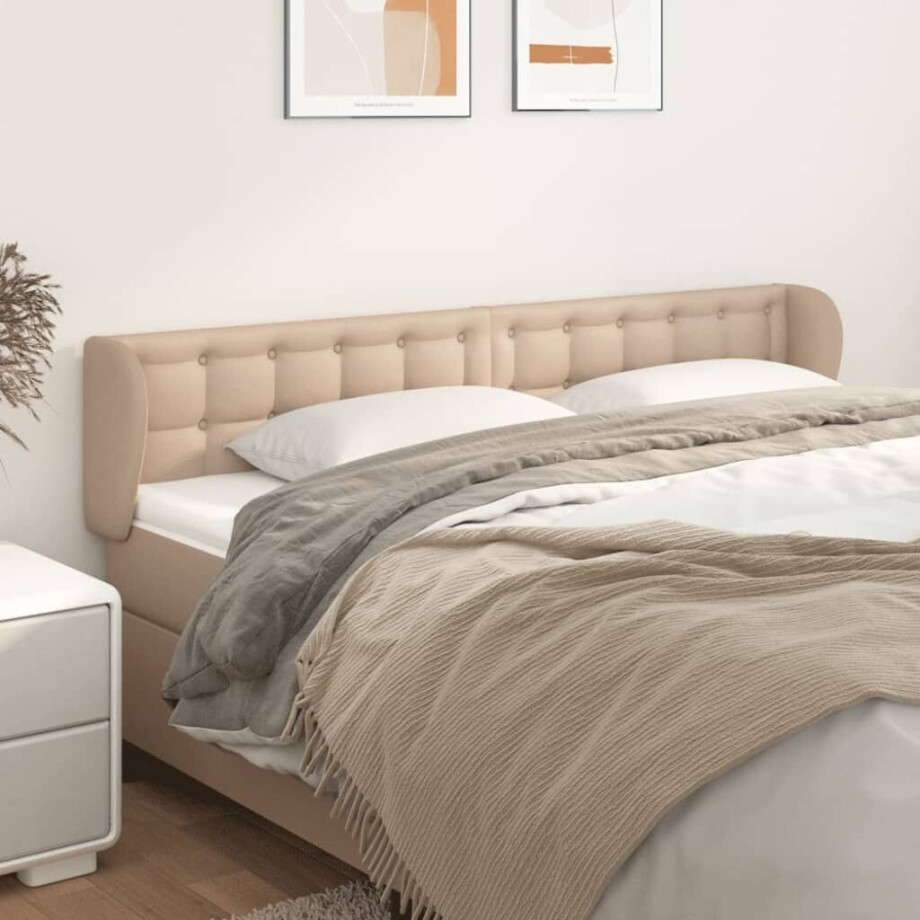 vidaXL Hoofdbord met randen 203x23x78/88 cm kunstleer cappuccinokleur vidaXL Hoofdbord met randen 203x23x78/88 cm kunstleer cappuccinokleur afbeelding 1