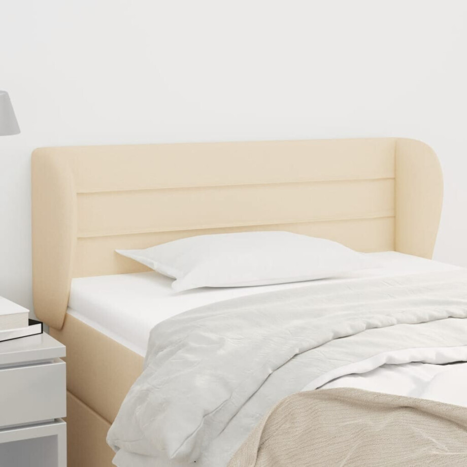 vidaXL Hoofdbord met randen 93x23x78/88 cm stof crèmekleurig afbeelding 1