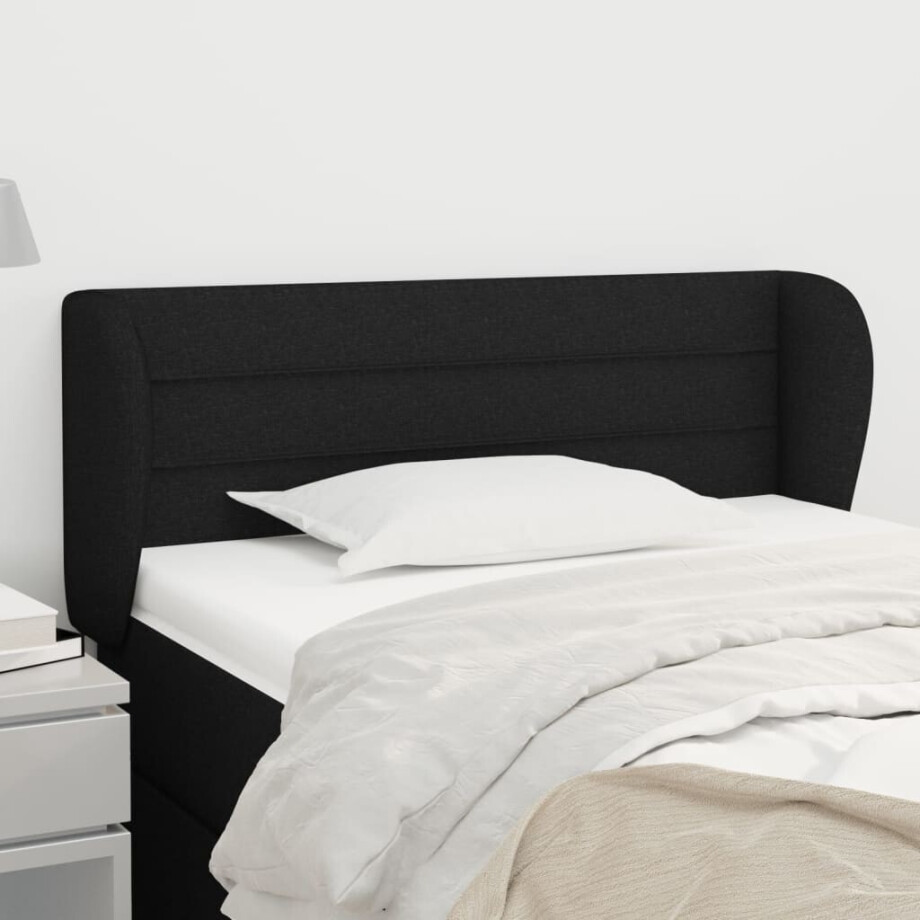 vidaXL Hoofdbord met randen 103x23x78/88 cm stof zwart vidaXL Hoofdbord met randen 103x23x78/88 cm stof zwart afbeelding 1