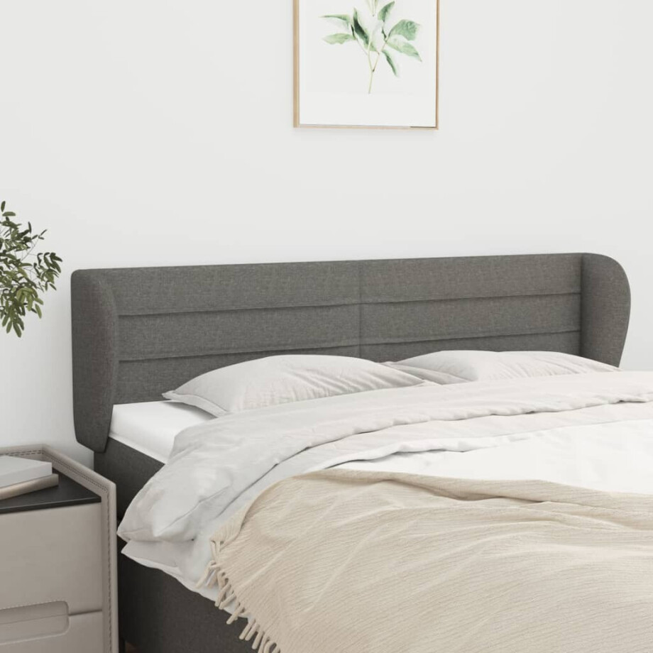 vidaXL Hoofdbord met randen 147x23x78/88 cm stof donkergrijs afbeelding 1